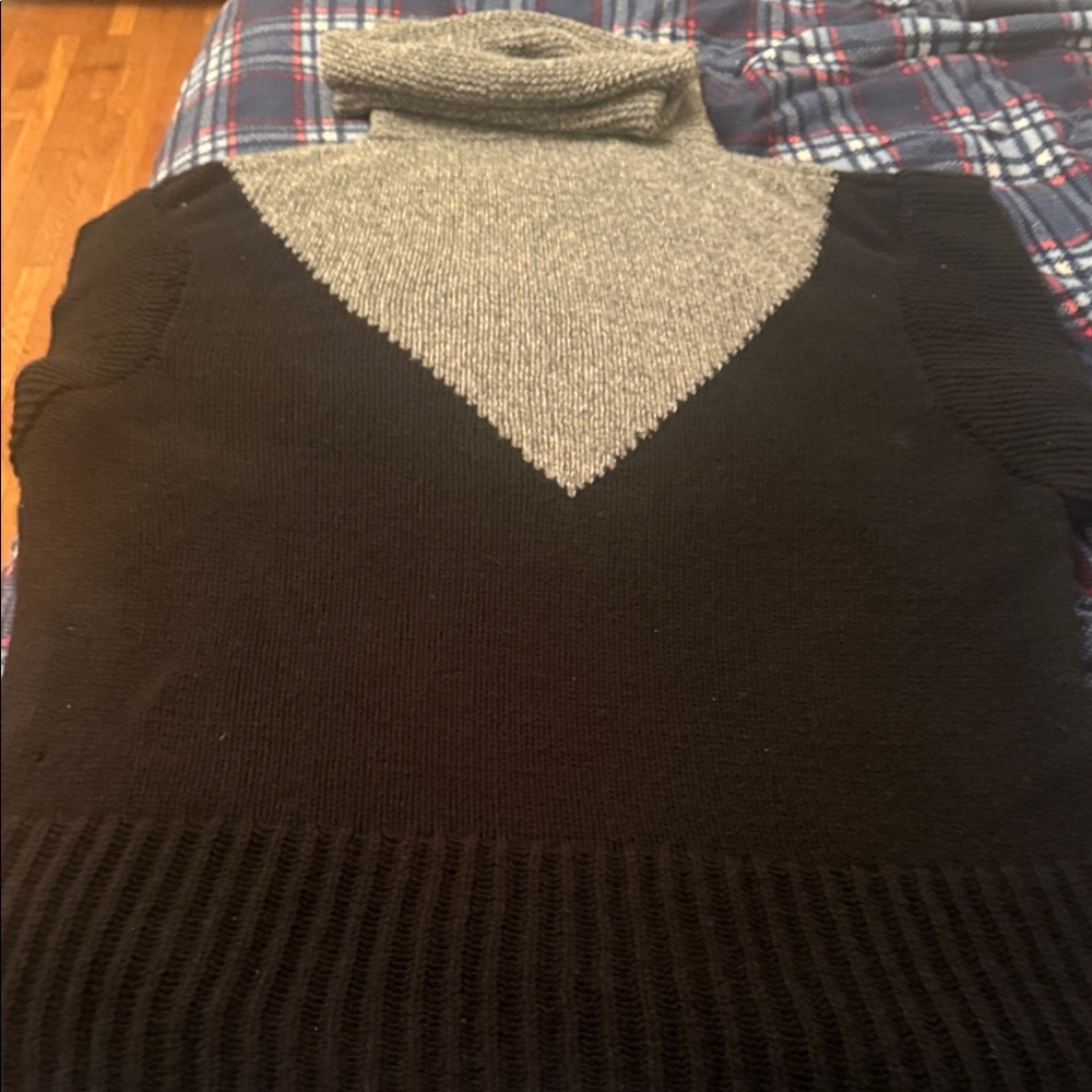Soft Two-Tone Cowl Neck Sweater in Black and Gray